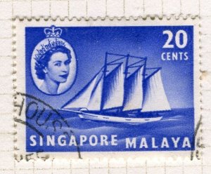 SINGAPORE; 1950s early pictorial QEII issue fine used 20c. value