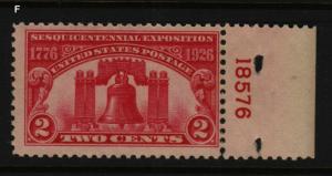 1926 Sc 627 Sesqui Expo MNH plate number single, Hebert CV $15