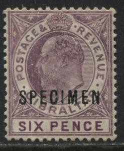 Gibraltar KEVII 1908 6d violet overprinted SPECIMEN