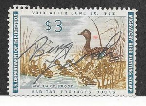 US #RW28  1961 $3 Federal Duck Stamp  (U) multicolored  CV$10.00