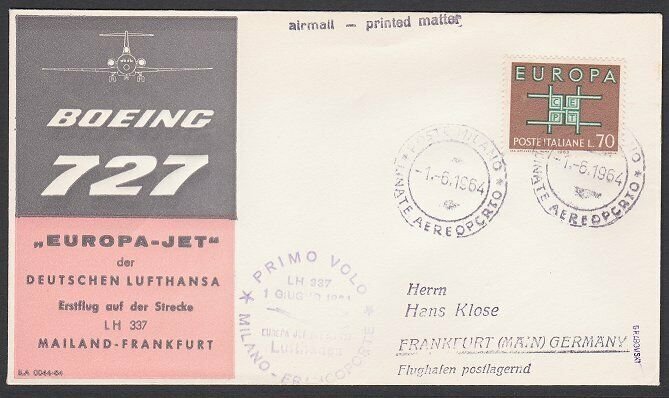 ITALY 1964 Lufthansa first flight cover to Frankfurt........................F957