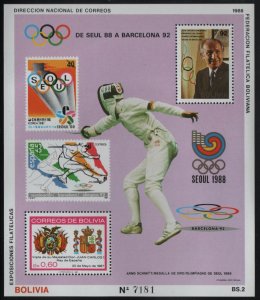 Bolivia 1988 MNH Sc 740 Seoul, Barcelona Summer Olympics 2b Sheet