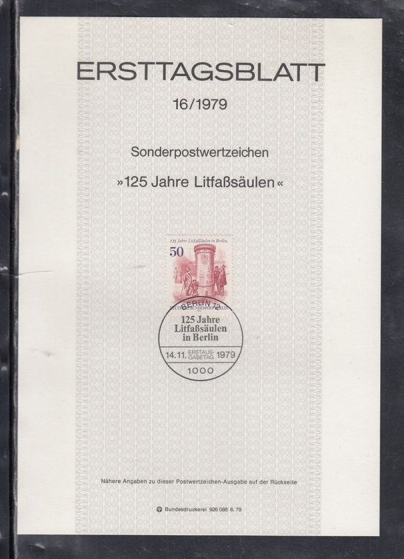 Berlin Scott 9N435 Ersttagsblatt FDC - Poster Columns, 125th Anniv.