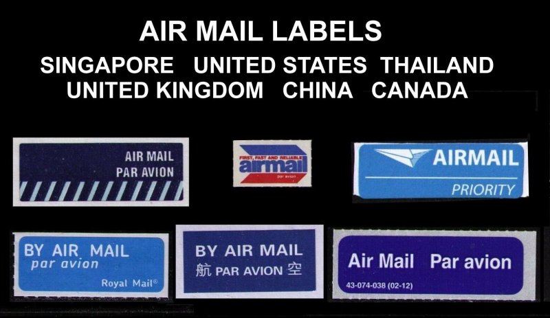 AIR MAIL LABELS : 6 DIFF FROM 6 DIFF COUNTRIES, NICE CINDERELLA LOT, SEE NOTE