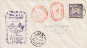 Peru 15c Jorge Chavez and 1S Map of Aviation Lines from Peru 1937 Lima Airmai...