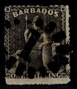 BARBADOS QV SG34, 1s brown-black, USED. Cat £12.