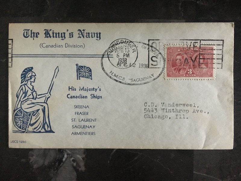 1938 Canada the Kings Navy Cover to Chicago USA