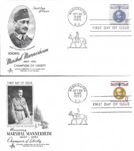 1960 FDC, #1165-1166, 4c/8c Marshal Mannerheim, Art Craft (2)