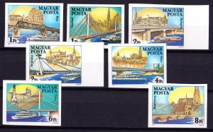 Hungary 1985 Sc#2902/2908 DANUBE BRIDGES/SHIPS Set (7) IMPERFORATED MNH