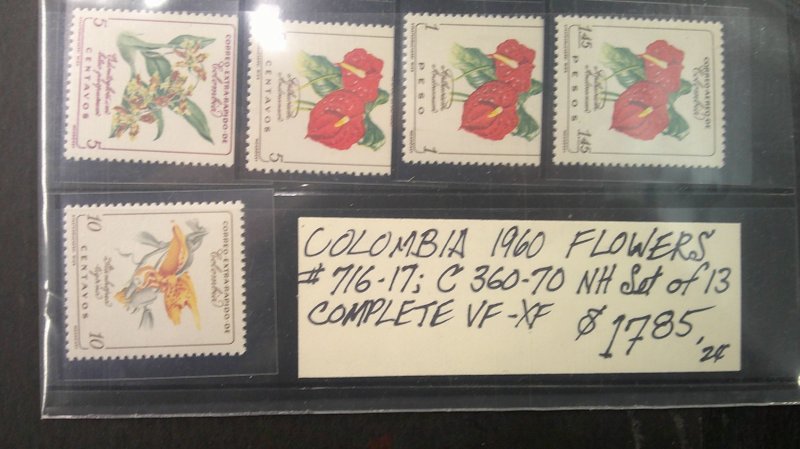 Colombia 1960 Flowers/Orchids Scott# 716-717; C360-C370 complete VF-XF MNH