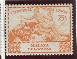 MALAYA; SELANGOR 1949 early UPU Anniversary issue Mint hinged 25c. value