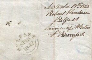 GB Ireland 1842 1d red QV Used Sc 3 or 3a  F, MX/PK Belfast Maltese Cross Cover