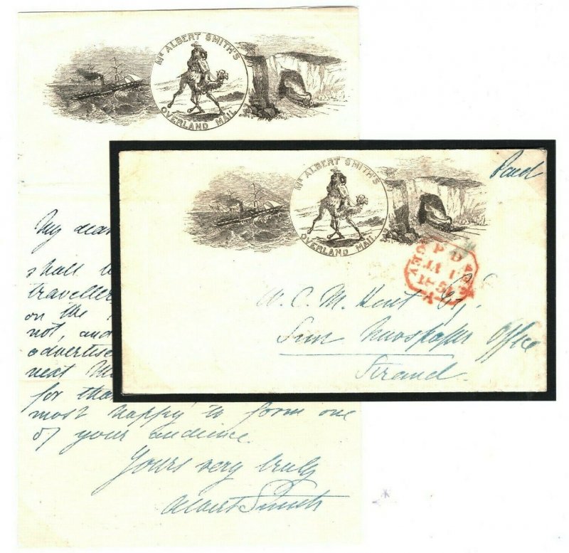 GB Advert Cover ALBERT SMITH Letter India OVERLAND MAIL 1854 London V.RARE A4G4