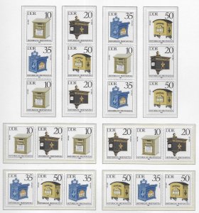 DDR German Democratic Republic 2459a Antique Mailboxes Block and Variations