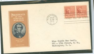 US 847 1939 10c John Tyler (part of the presidential/prexy series) coil pair, on an addressed (typed) fdc with an Ioor cachet.