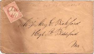 United States Maine West Cumberland c1855 ms  3c Washington 1851 Issue  Toned.