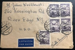 1947 Bialystok Poland Airmail Cover To River Edge NJ USA