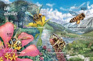 Bees Stamps Niger 2015 MNH Insects Honey Bee Wood Carder Bee 4v M/S