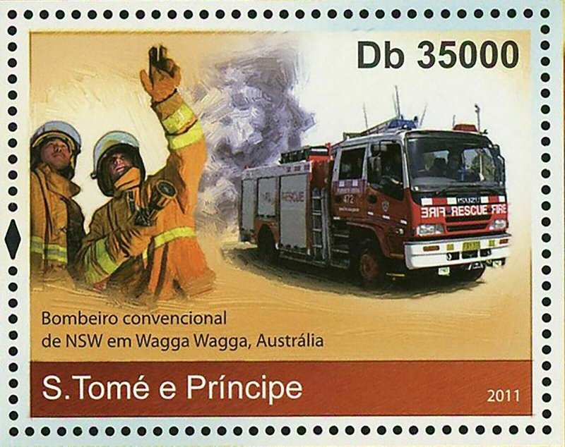 Fire Engines Stamp Firefighters Australia Japan NSW Wagga Wagga S/S MNH #4816