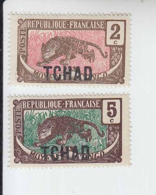 1922 Chad Leopard Overprints (Scott 2, 4) MH