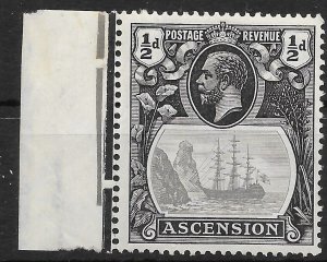 ASCENSION SG10a 1924 ½d GREY-BLACK & BLACK BROKEN MAINMAST VAR MTD MINT (p)