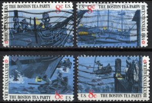 SC#1480-83 8¢ Boston Tea Party Singles (1973) Used