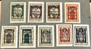 Fiume 184-192 / 1924 Short Set of Regina d'Italia Black Overprint Stamps...