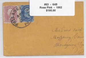 US Scott #63-64B used on cover