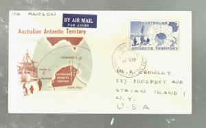 1959 Australian Antarctic Territory Airmail cover Mawson Base to New York #L4 VF