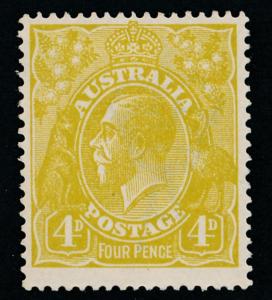 AUSTRALIA 34 MINT HINGED F-VF, 4p OLIVE BISTRE KGV, 2nd WMK