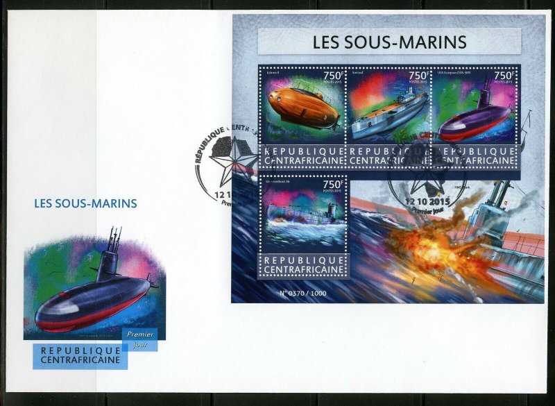 CENTRAL AFRICA 2015  SUBMARINES  SHEET FIRST DAY COVER