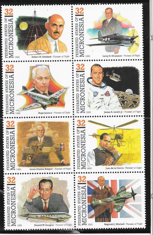 Micronesia #210 32c Pioneers of Flight & Aviation block of 8 (MNH) CV$528