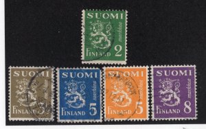 Finland 1942-46 2m to 8m Lion, Scott 173C, 176A, 176D, 176F, 176H used