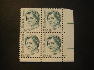 Scott 1857, 17c Rachel Carson, PB4 #1 LR, MNH Great Americans Beauty