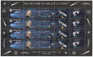 Tonga 616-617, CTO first day cancel full sheets, Return of Halley's Comet