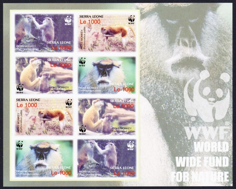 Sierra Leone WWF Patas Monkey Imperforated Sheetlet of 2 sets