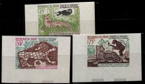 ZA0120 - NIGER - IMPERF stamp set - FAUNA Fables of Jean de la Fontaine LION fox