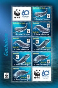 St Thomas - 2021 WWF 60 Years Whales - 8 Stamp Sheet - ST210236a2