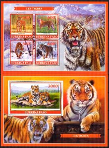 Burkina Faso 2019 Wild Big Cats Tigers Sheet + S/S MNH