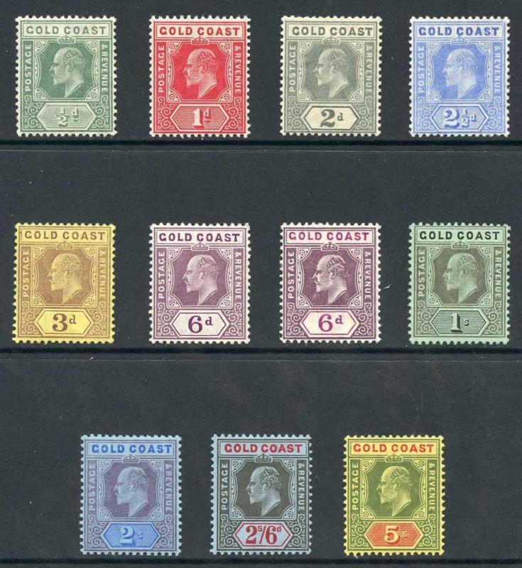 Gold Coast SG59/69 1907-13 KEVII Set of 10 Inc Both 6d values M/M