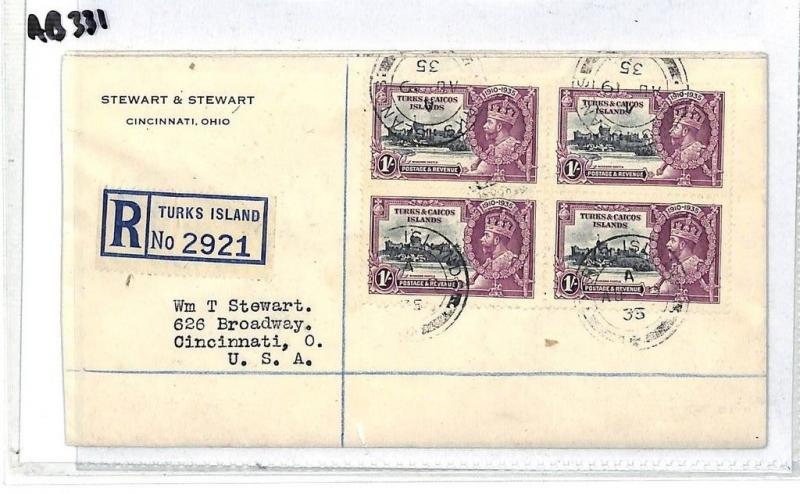 AB331 British 1935 SILVER JUBILEE SET Turks & Caicos Blocks{4} FOUR COVERS