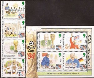 Montserrat - 1994 FIFA Soccer - 4 Stamp Sheet + 4 Stamp Strip 13B-003