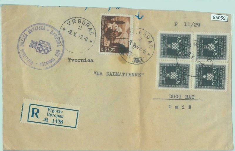 85059 - CROATIA - POSTAL HISTORY -  Mixed franking on REGISTERED COVER 1942