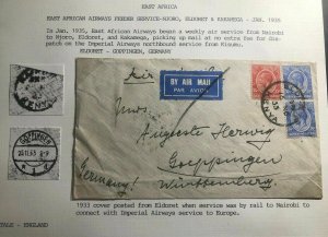 1933 Eldoret Kenya Early Airmail Cover To Goppingen Germany Via Nairobi