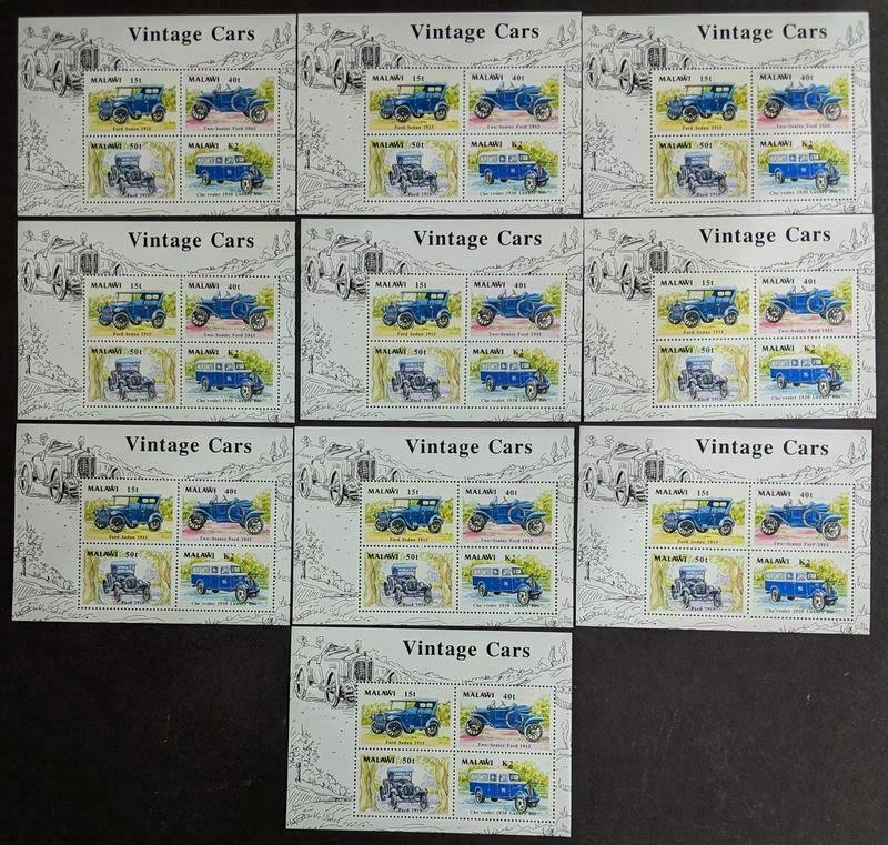 EDW1949SELL : MALAWI 1990 Scott #562-65, 565a Cars 10 Cplt sets & 10 S/S VF MNH