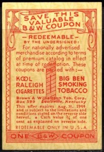 1940 US Poster Stamp One Brown & Williamson Tobacco Corporation Coupon