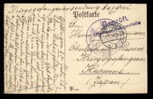 Germany 1916 WWI Kiautschou China POW Japan KURUME Camp Cover 95547