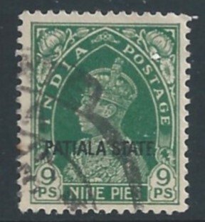 India-Convention States-Patiala #82 Used 9p King George VI Issue Ovptd. Pati...