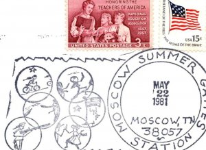 US SPECIAL PICTORIAL POSTMARK COVER MOSCOW (TENNESSEE) SUMMER GAMES 1981 TYPE A