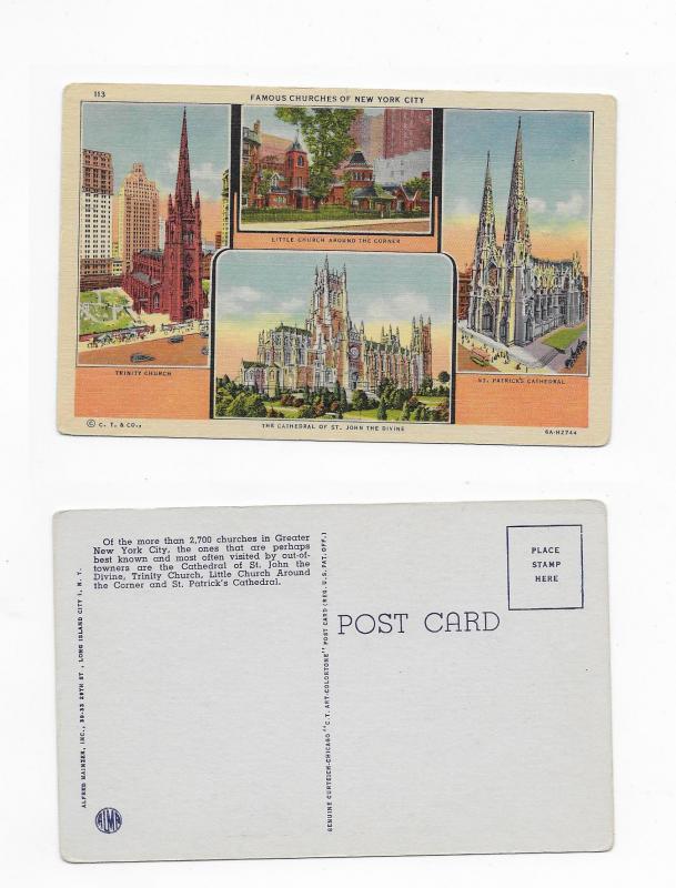 POSTCARD,FAMOUS CSHURCHES OF NEW YORK CITY #POST6